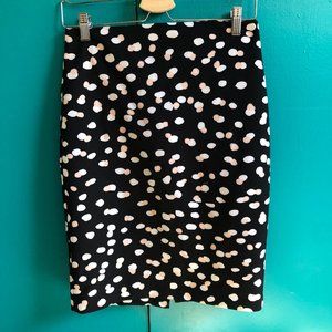 Black, white, and pink dotted vented pencil skirt